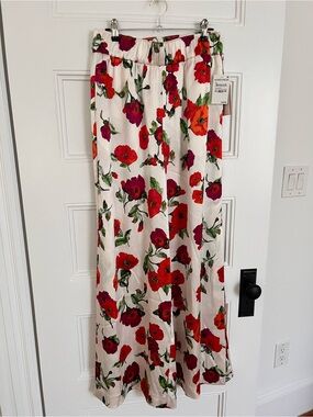 Nordstrom Ivory Maxi Skirt with Red and Orange Poppy Print